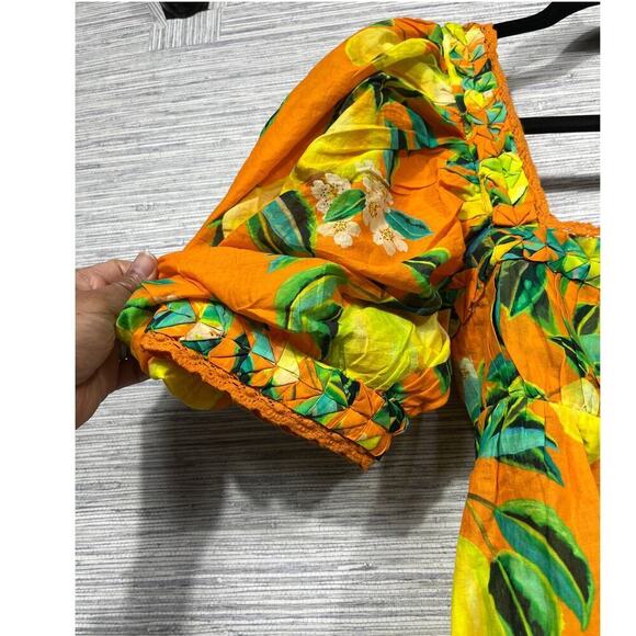 NWTS Farm Rio Orange Chic Pearls Short Sleeve Blouse / Size-Medium - Picture 3 of 12